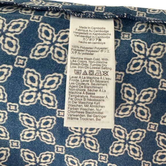 J. Crew Factory Printed Short-Sleeve Blouse Navy Blue White EUC - Picture 7 of 8